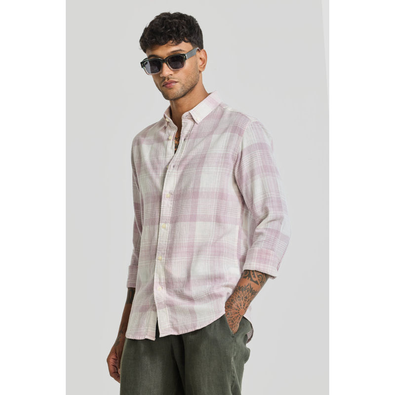Snitch Lavender Checks Linen Shirt (2XL)