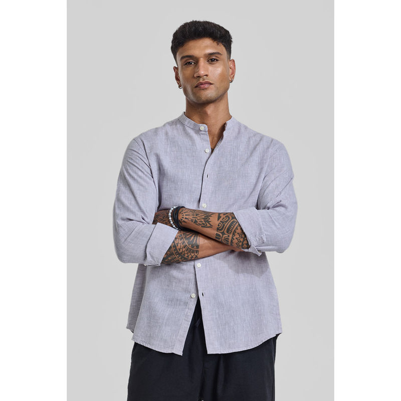 Snitch Light Grey Textured Linen Shirt (2XL)