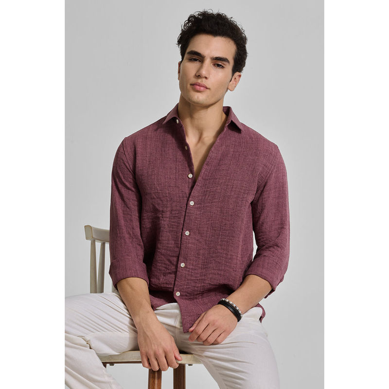 Snitch Magenta Textured Slim Fit Shirt (XL)