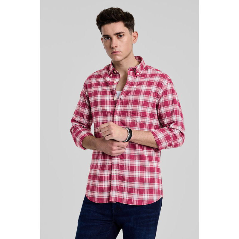 Snitch Red Checks Slim FIt Shirt (M)