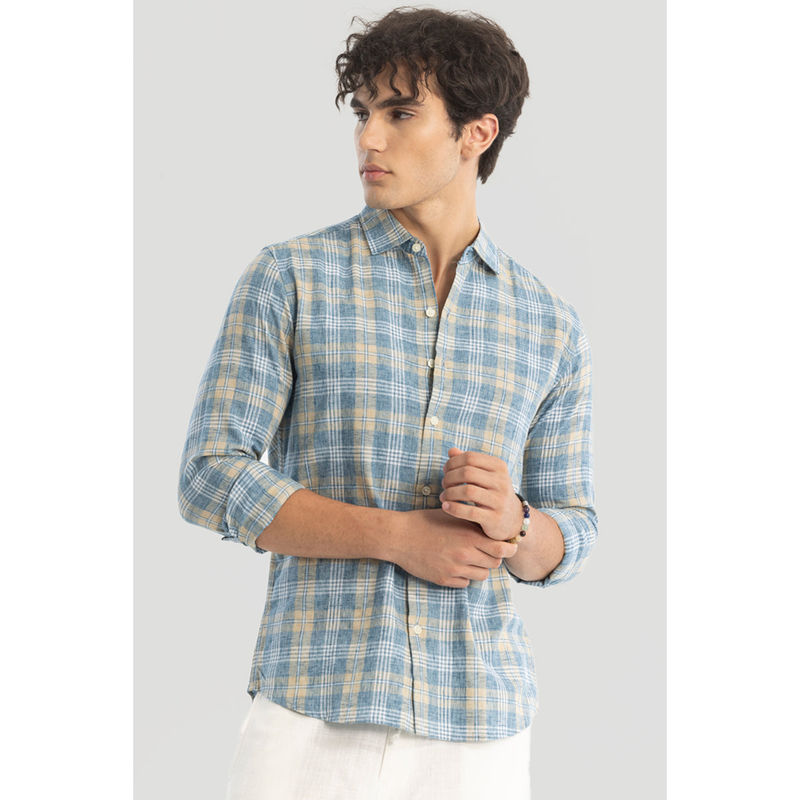 Snitch Blue Checks Linen Blend Shirt (2XL)