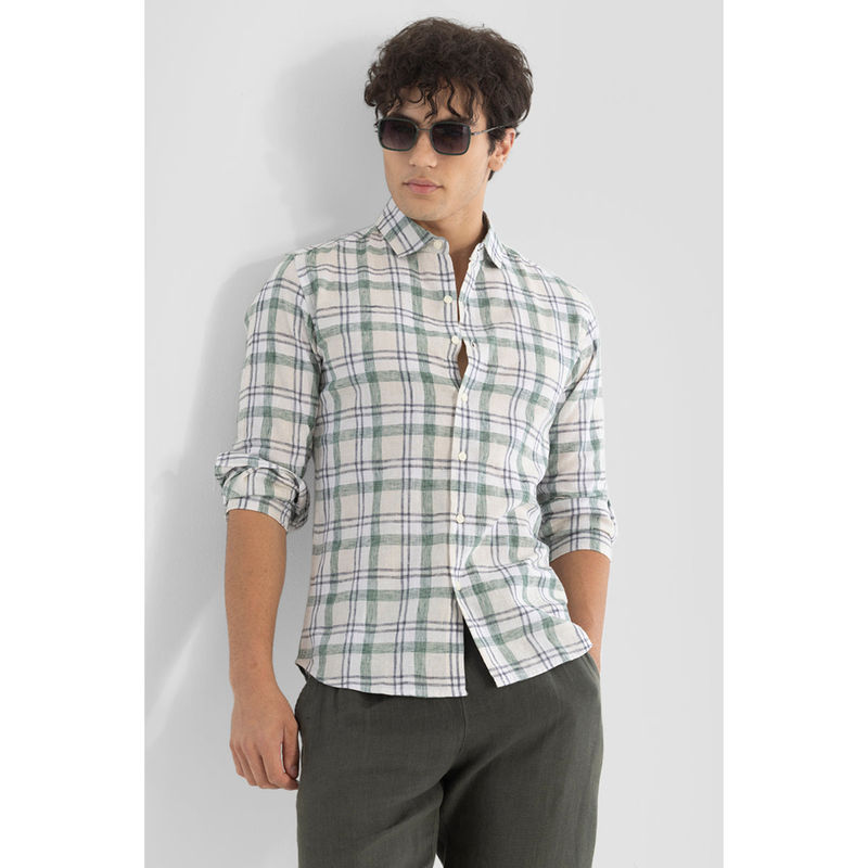Snitch Green Checks Linen Blend Shirt (2XL)