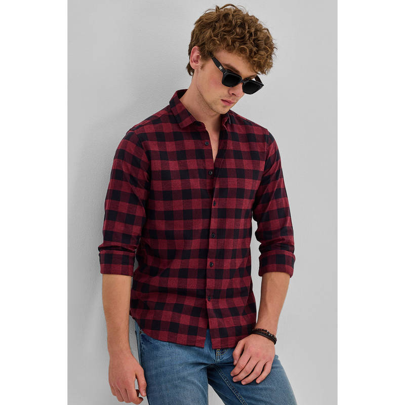 Snitch Red Buy Snitch Red Checks Slim Fit Shirt Online