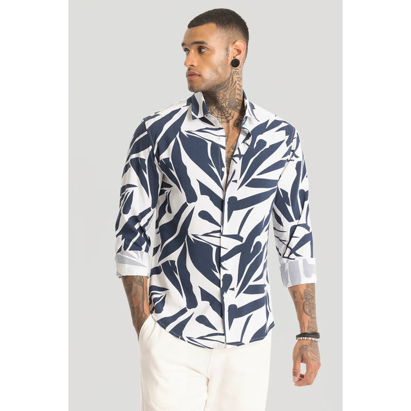 Snitch Navy Blue Printed Shirt (L)