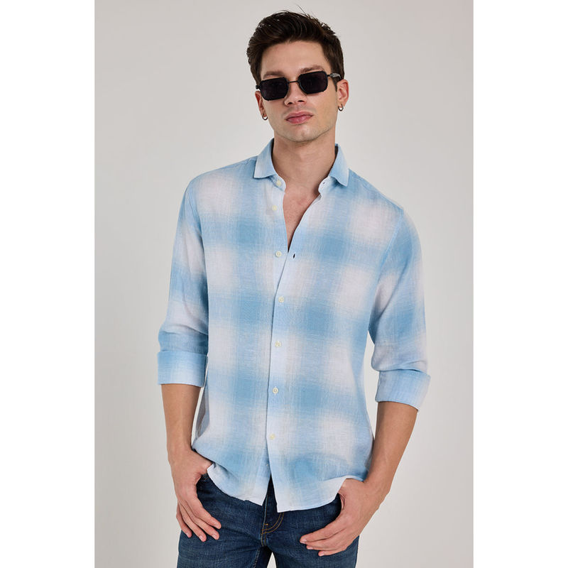 Snitch Light Blue Checks Linen Shirt (S)