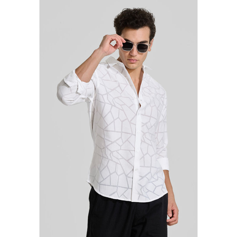 Snitch Off White Self Printed Shirt (M)