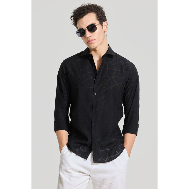 Snitch Black Self Printed Shirt (M)