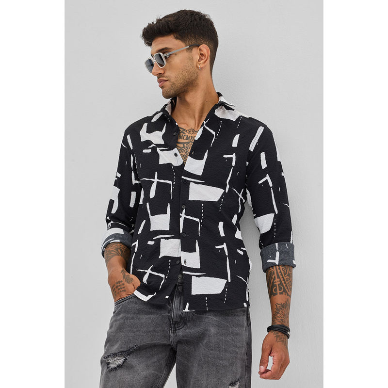 Snitch Black Geometric Printed Shirt (M)