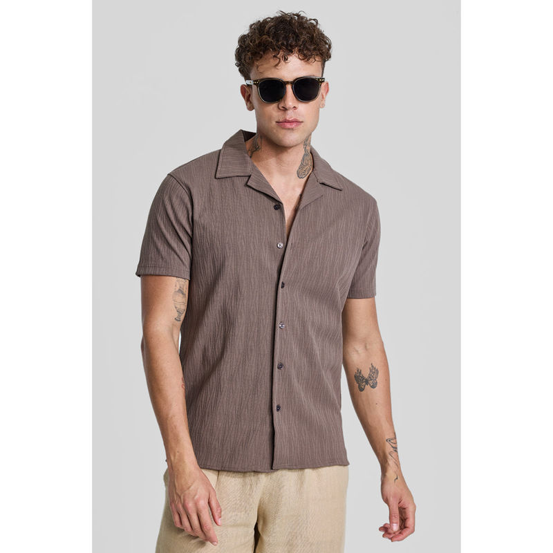 Snitch Brown Cuban Textured Shirt (2XL)