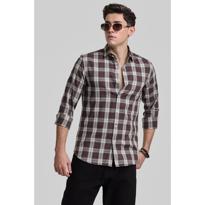 Snitch Brown Checks Slim Fit Shirt (L)
