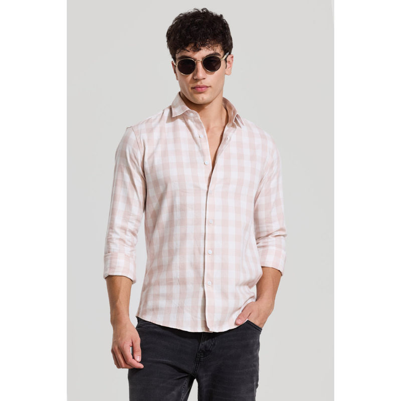 Snitch Pink Gingham Slim Fit Shirt (XL)