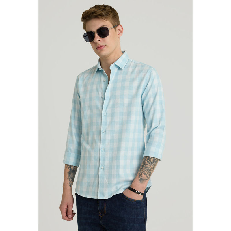 Snitch Light Aqua Gingham Slim Fit Shirt (M)