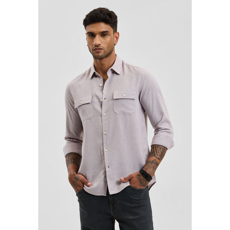 Snitch Light Grey Regular Fit Double Pocket Shirt (XS)
