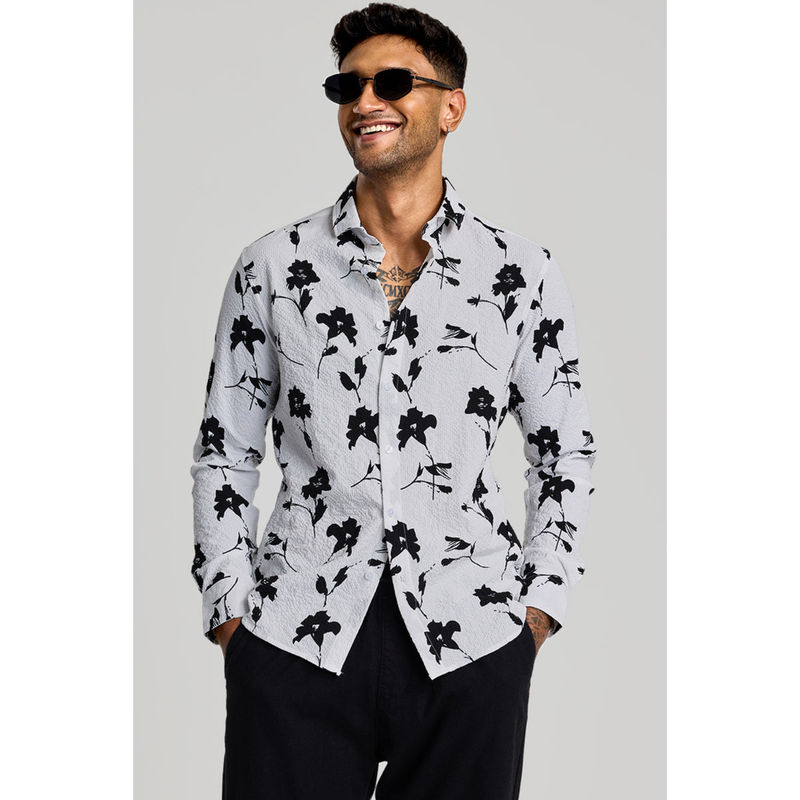 Snitch White Floral Slim Fit Shirt (XS)
