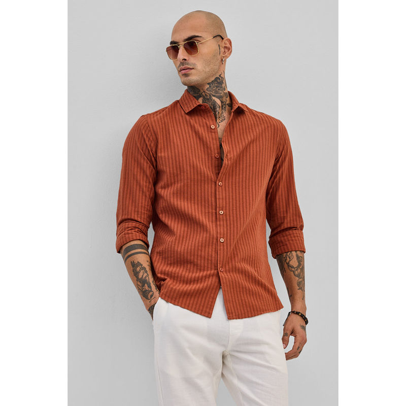 Snitch Rust Stripes Slim Fit Shirt (M)
