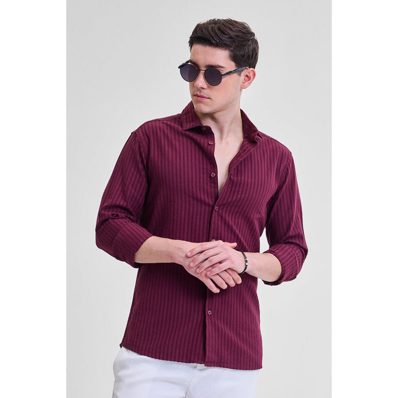 Snitch Burgundy Stripes Slim Fit Shirt (2XL)