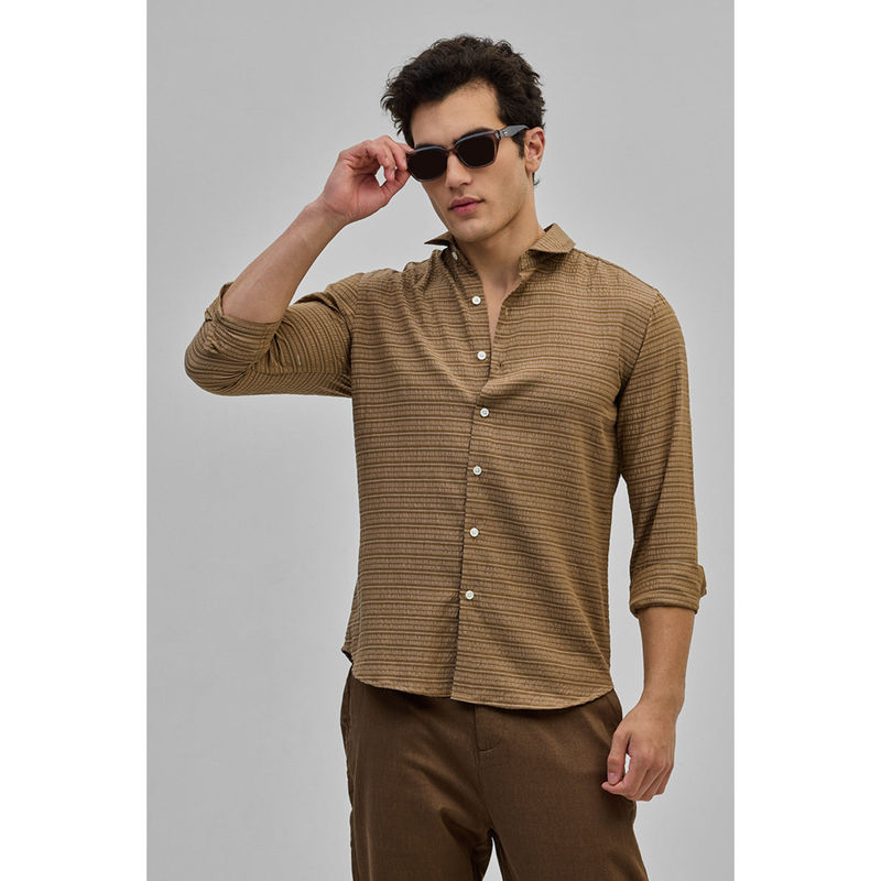 Snitch Tan Stripes Slim Fit Shirt (XS)