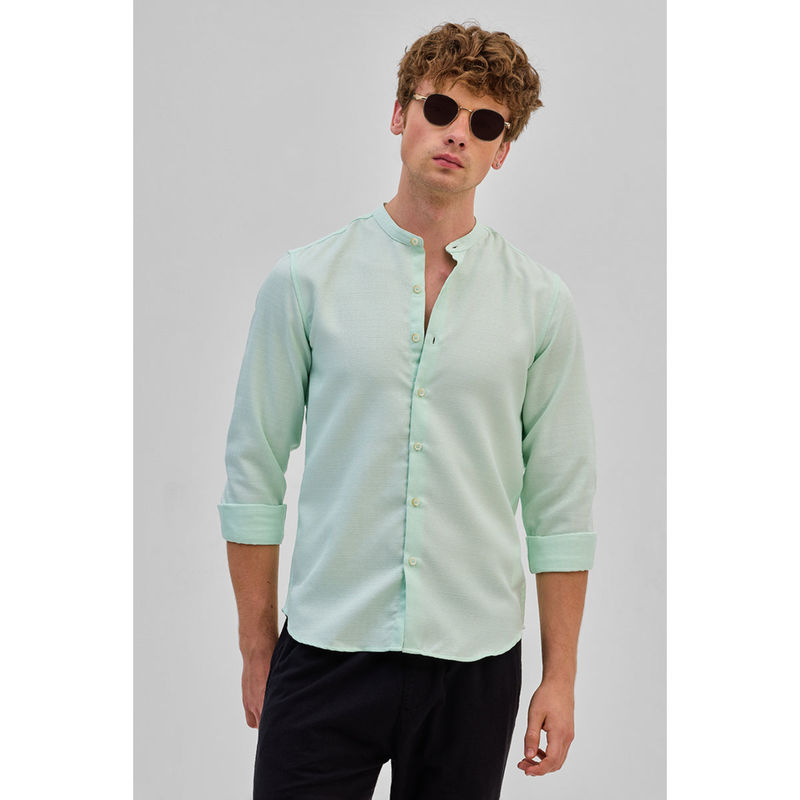 Snitch Mint Green Mandarin Slim Fit Shirt (L)