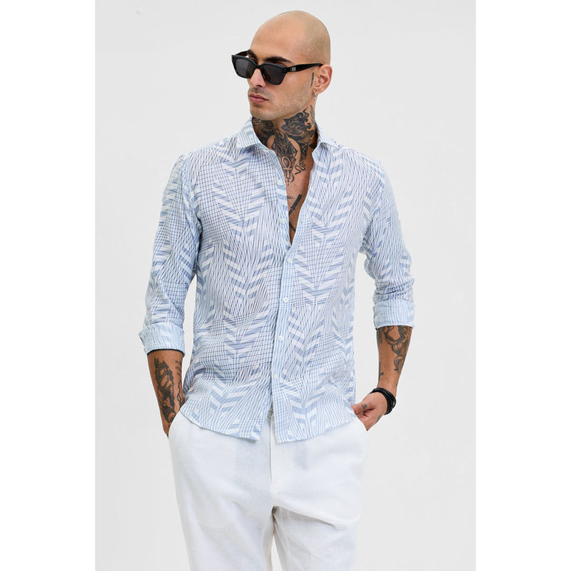 Snitch Blue Geometric Slim Fit Shirt (L)