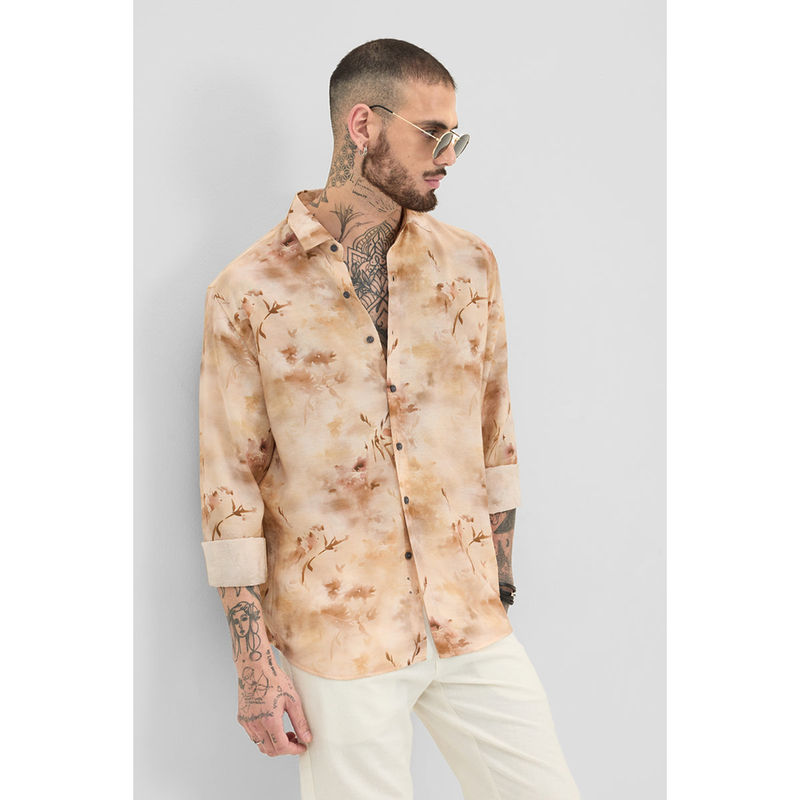 Snitch Orange Printed Slim Fit Shirt (M)