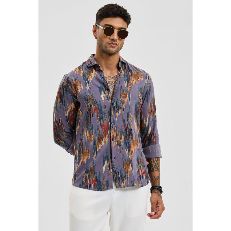 Snitch Purple Abstract Slim Fit Shirt (M)
