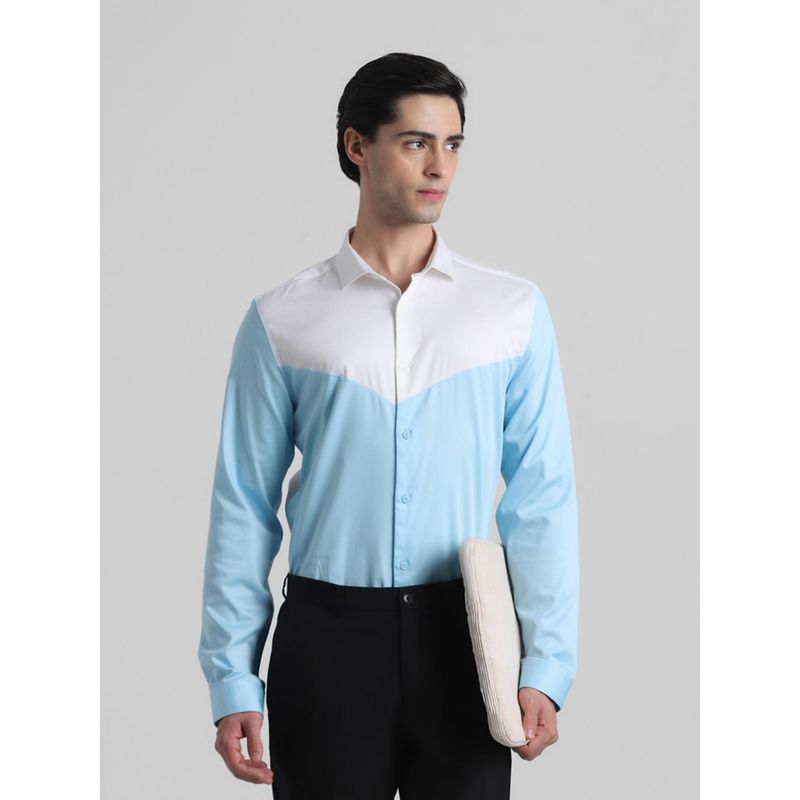 Jack & Jones Blue and White Colorblock Shirt (S)