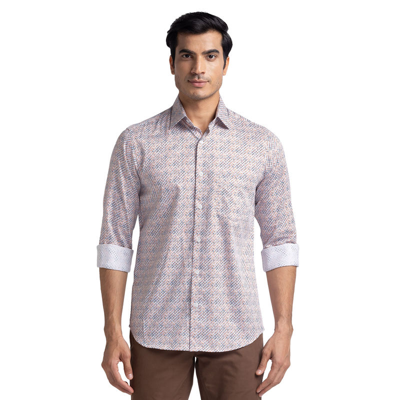 ColorPlus Men Tailored Fit Cotton Printed Multi-Color Casual Shirt (M)