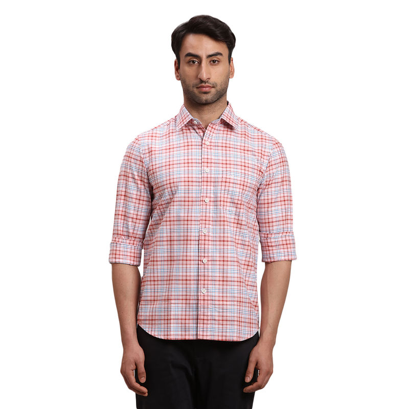 ColorPlus Men Regular Fit Cotton Checks Red Casual Shirt (L)