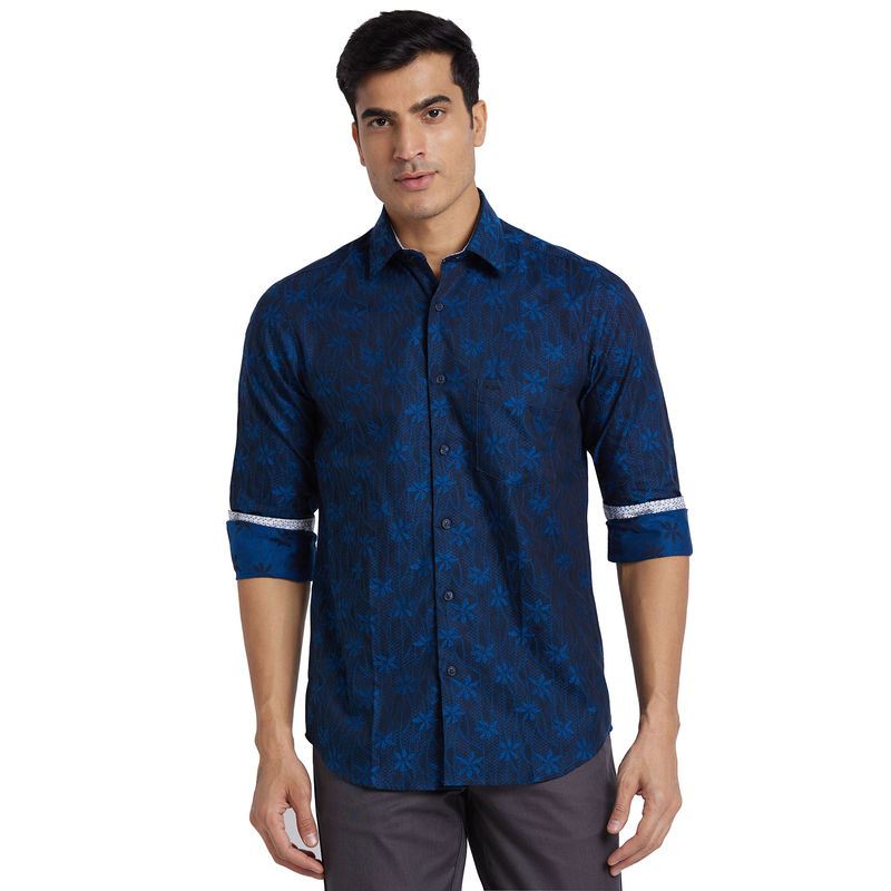 ColorPlus Men Regular Fit Cotton Woven Navy Blue Casual Shirt (M)