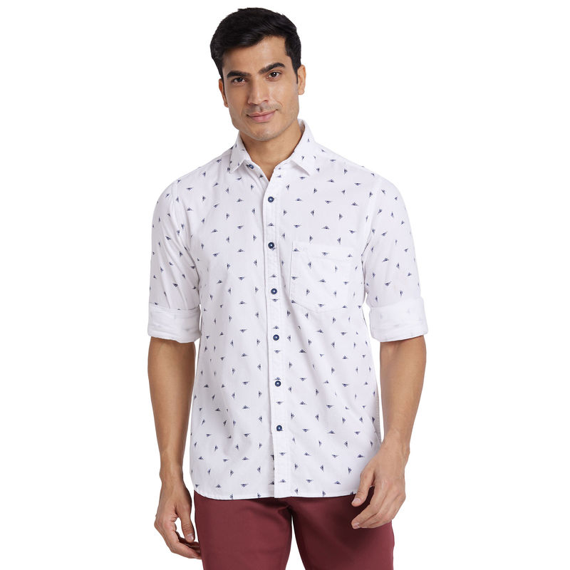 ColorPlus Men Regular Fit Cotton Printed White Casual Shirt (S)