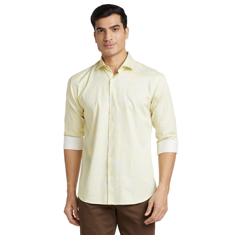 Park Avenue Men Slim Fit Cotton Printed Yellow Casual Shirt (40)