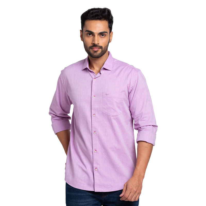 Park Avenue Men Slim Fit Cotton Solid Lavender Casual Shirt (44)