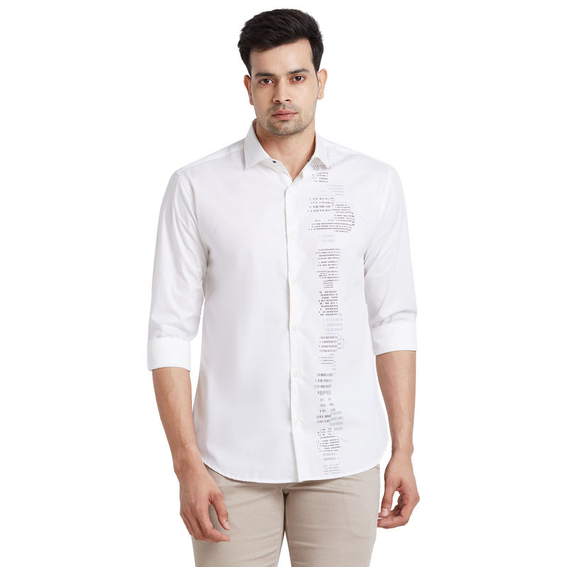 Park Avenue Men Slim Fit Cotton Printed White Casual Shirt (44)