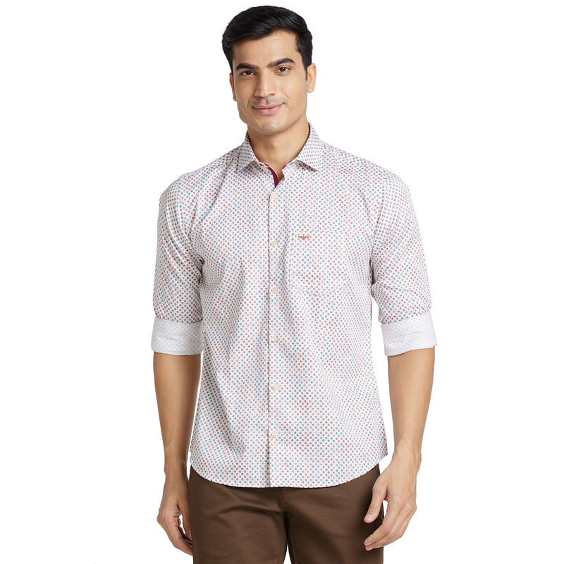 Park Avenue Men Slim Fit Cotton Geometric White Casual Shirt (42)