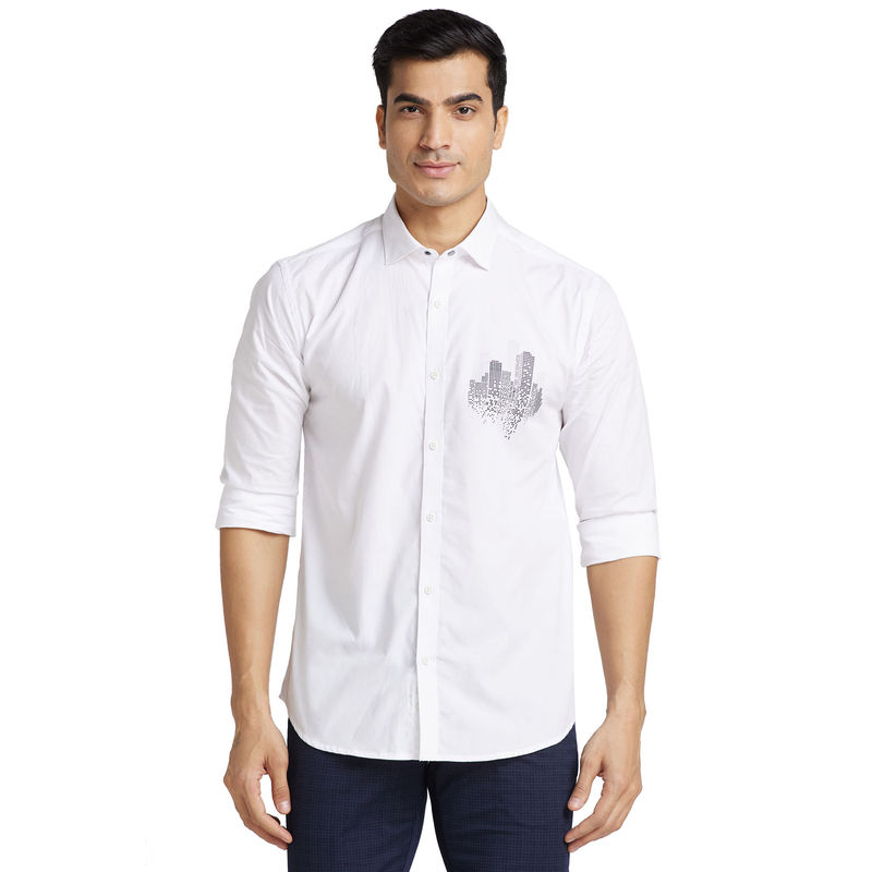 Park Avenue Men Slim Fit Cotton Printed White Casual Shirt (44)