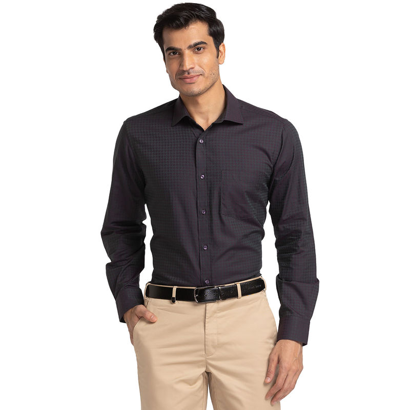 Park Avenue Men Regular Fit Cotton Self Design Purple Formal Shirt (39)
