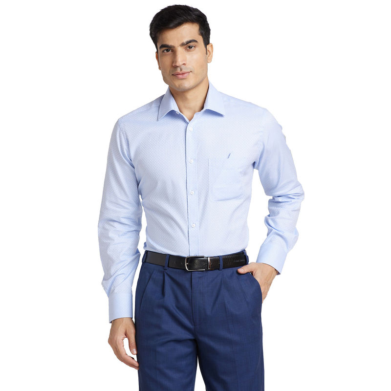 Park Avenue Men Comfortable Fit Cotton Self Design Blue Formal Shirt (44)