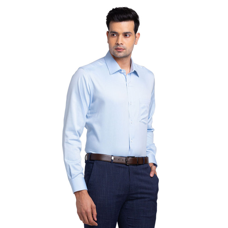 Park Avenue Men Regular Fit Cotton Solid Blue Formal Shirt (39)