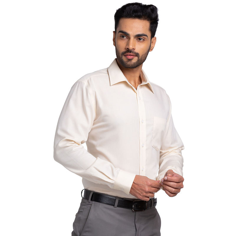 Park Avenue Men Regular Fit Cotton Self Design Beige Formal Shirt (39)