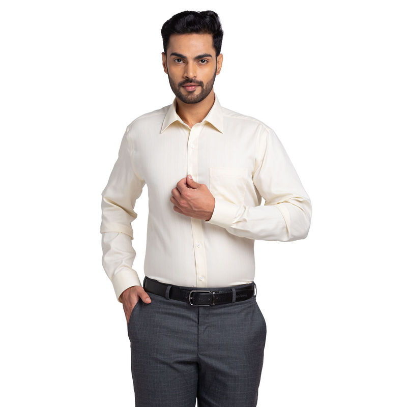 Park Avenue Men Regular Fit Cotton Stripes Yellow Formal Shirt (39)