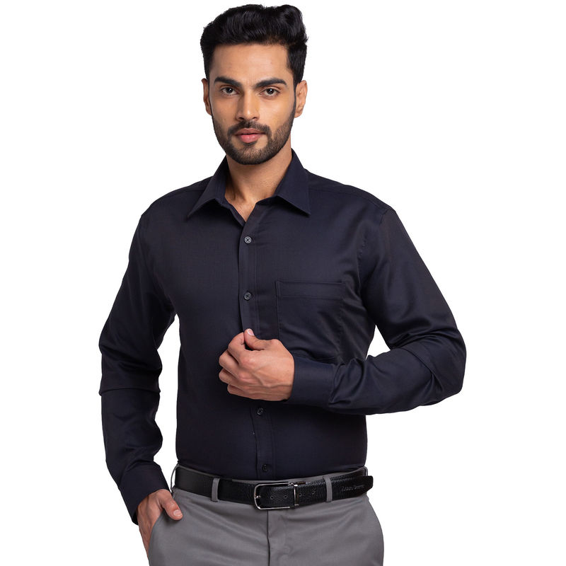 Park Avenue Men Regular Fit Cotton Solid Black Formal Shirt (39)