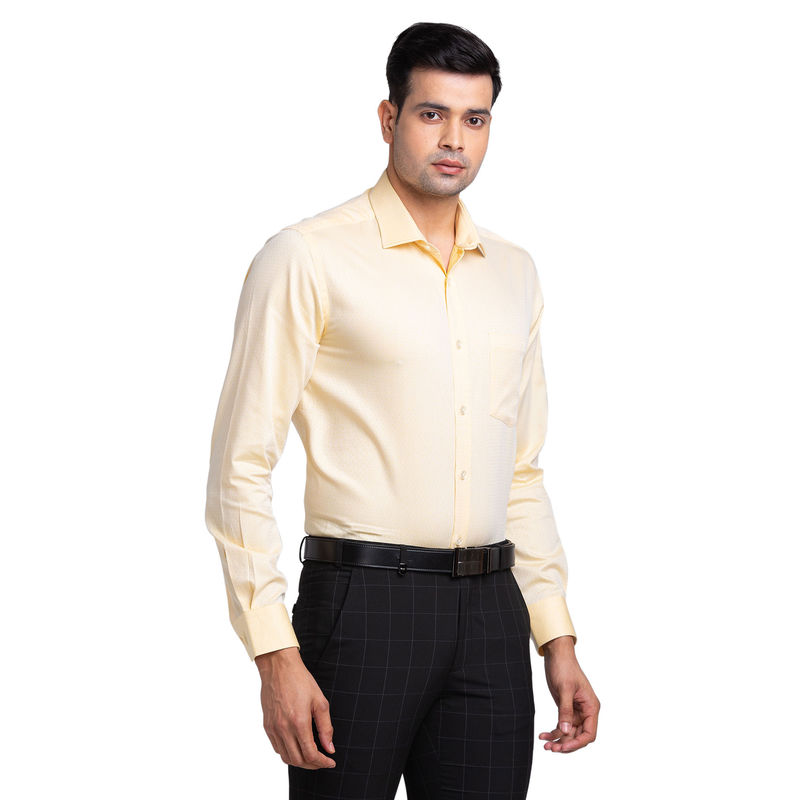 Park Avenue Men Regular Fit Cotton Self Design Yellow Formal Shirt (39)