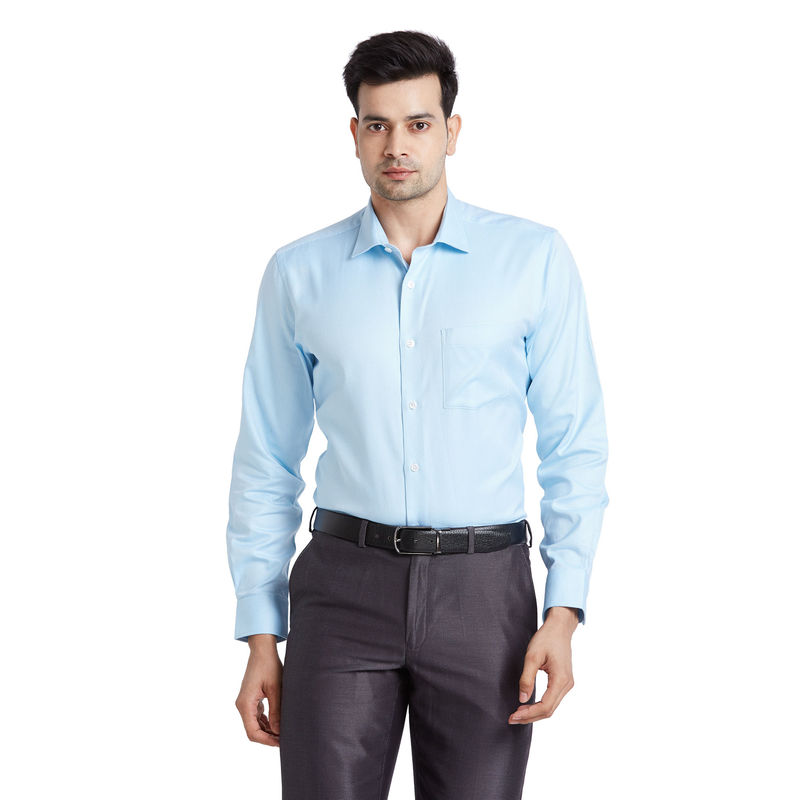 Park Avenue Men Regular Fit Cotton Self Design Blue Formal Shirt (39)
