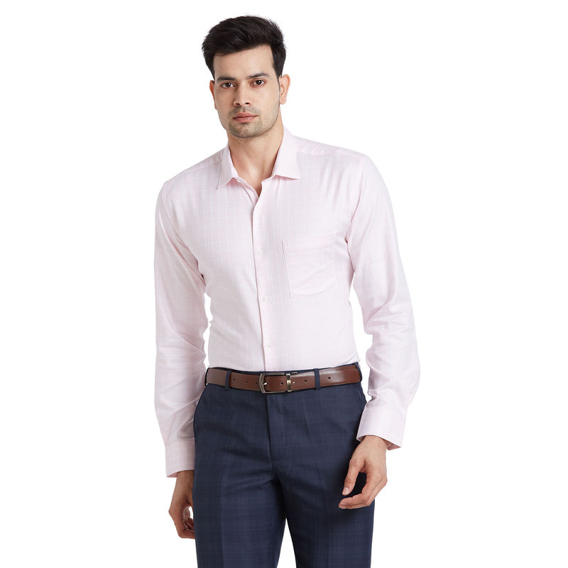 Park Avenue Men Regular Fit Cotton Checks Pink Formal Shirt (39)