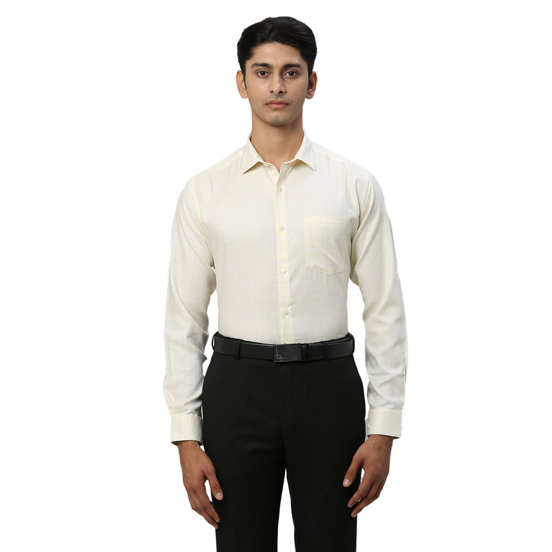 Park Avenue Men Regular Fit Cotton Checks Yellow Formal Shirt (39)