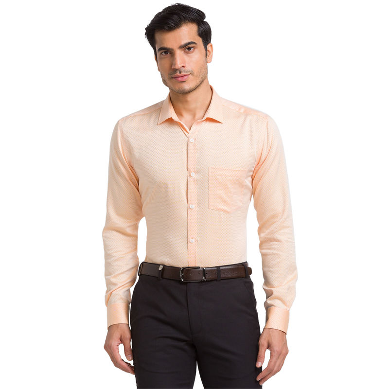 Park Avenue Men Slim Fit Cotton Self Design Orange Formal Shirt (46)