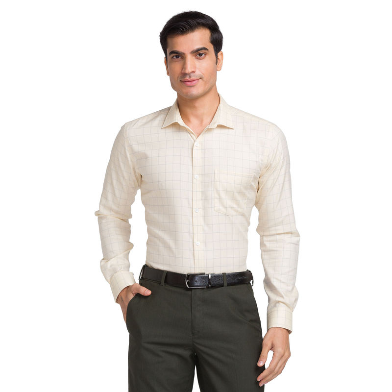Park Avenue Men Slim Fit Cotton Checks Yellow Formal Shirt (40)