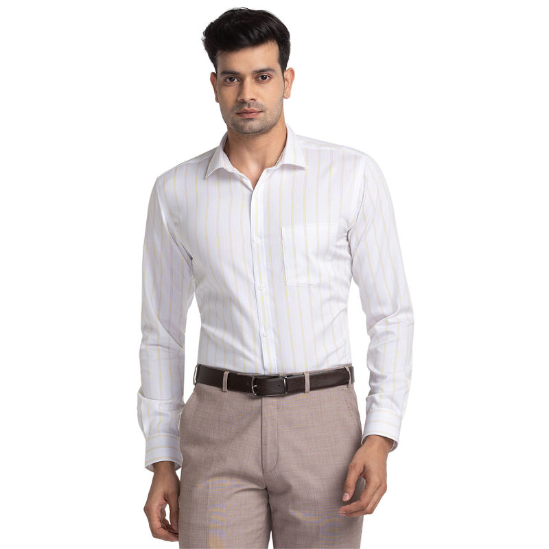 Park Avenue Men Slim Fit Cotton Stripes White Formal Shirt (46)