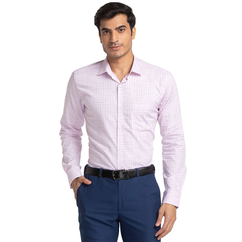 Park Avenue Men Slim Fit Cotton Checks Pink Formal Shirt (39)
