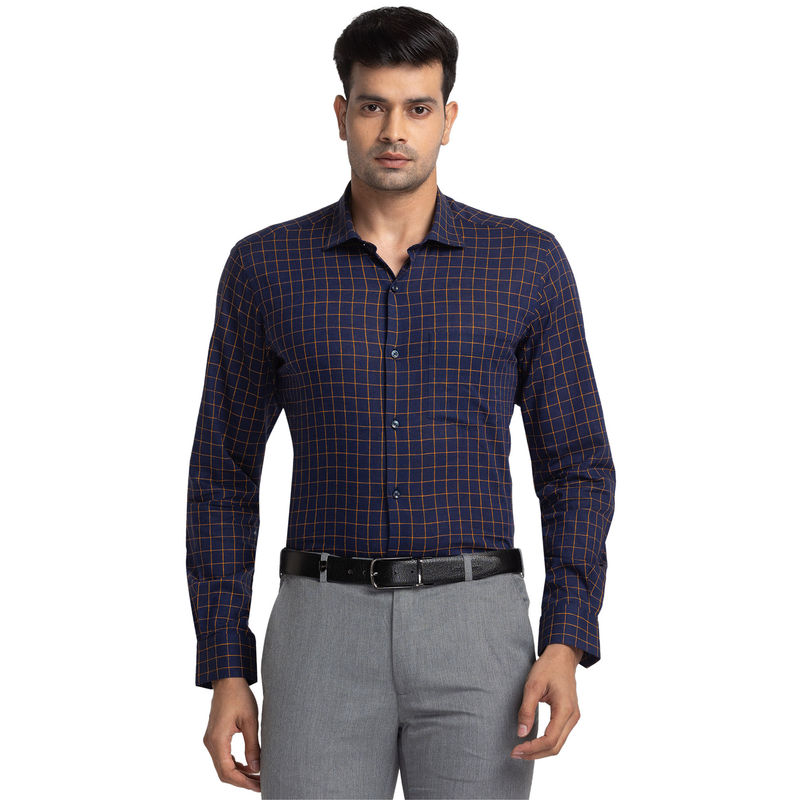 Park Avenue Men Slim Fit Cotton Checks Navy Blue Formal Shirt (39)